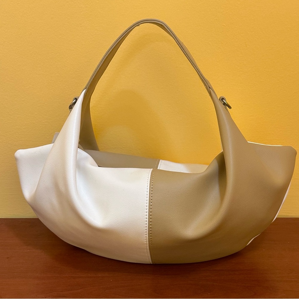 Two-Tone Tan and White Handbag